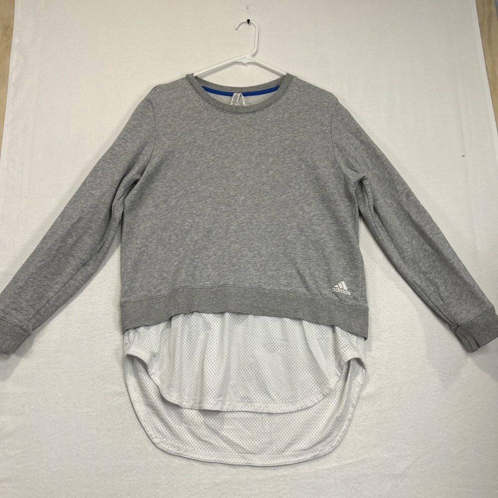 Adidas Sweatshirt Gray Large White Mesh Bottom Womens 16/18 BP9099